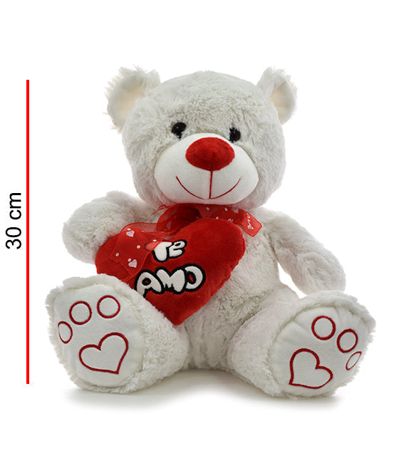 OSO PATAS MARCADAS Y CORAZON AL COSTADO CON SONIDO 30CM