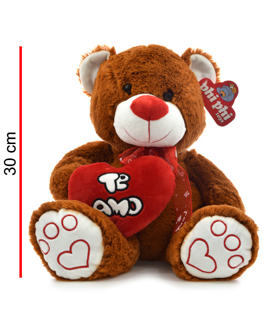 OSO PATAS MARCADAS Y CORAZON AL COSTADO CON SONIDO 30CM